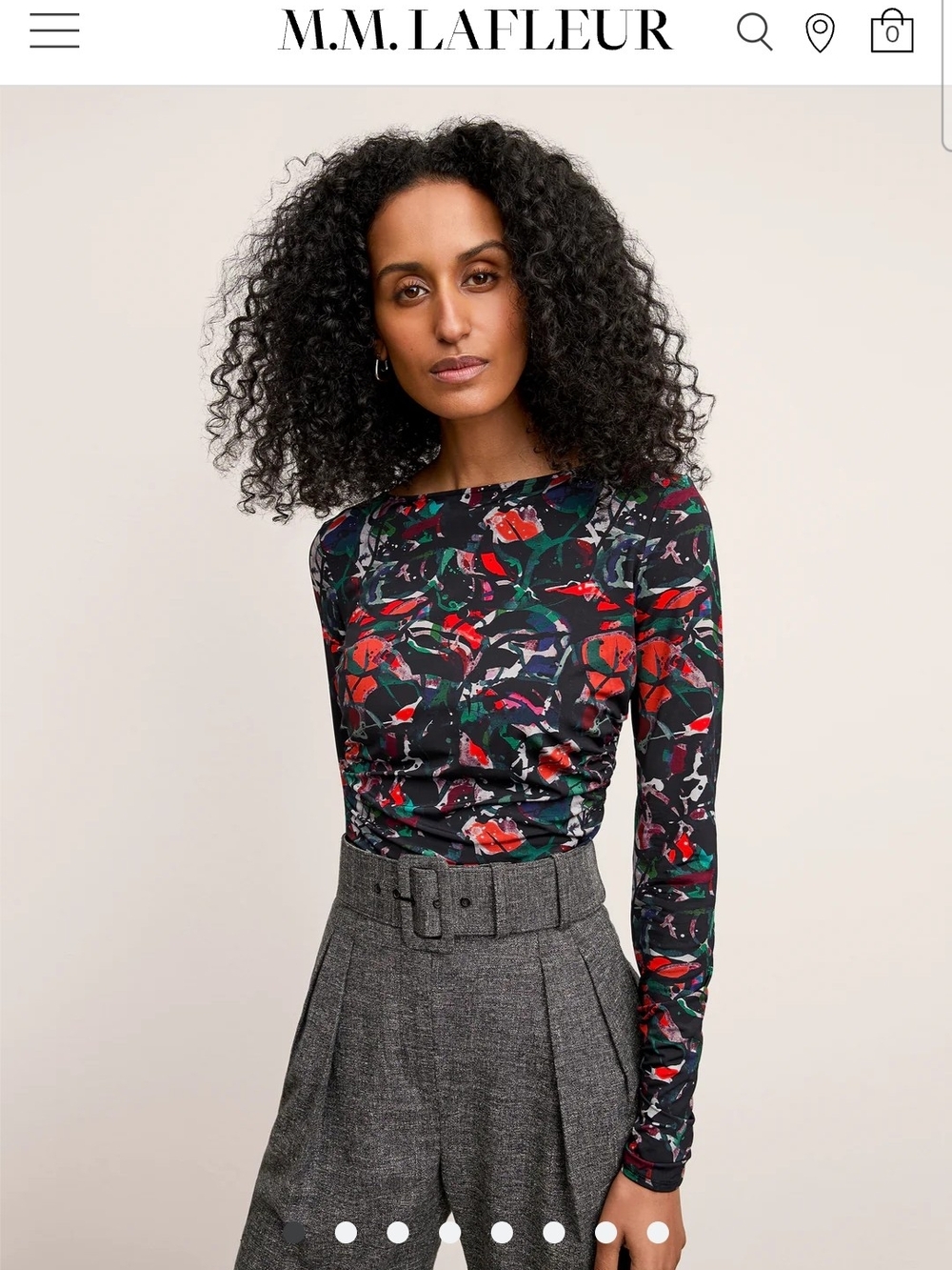 MM Lafleur Percy Floral-Print Long Sleeve Tee with Red and Green Accents